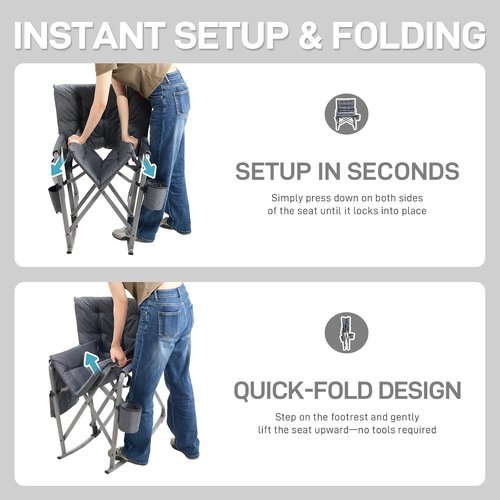 Ever Advanced Lightweight Folding Rocking Camping Chair - Padded Portable Rocker for Outdoors | Grey