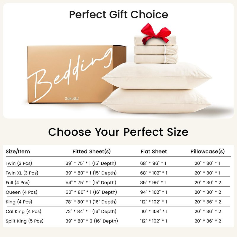 GOKOTTA 5 Pcs Split King Sheets Set for Adjustable Bed with Elastic Corner Straps, 16" Deep Pocket Sleep Number Sheets - Brushed Microfiber Polyester - Soft, Breathable, Wrinkle-Free - Beige