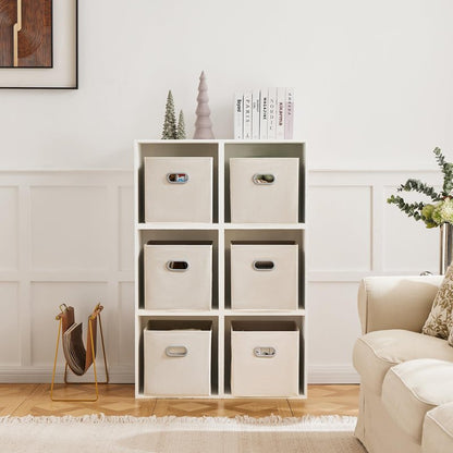 MAX Houser 6 Pack Foldable Fabric Storage Bins with Handles - Ideal for Closet Organization, Bedroom and Nursery（ Beige, 12"x12"x12"）
