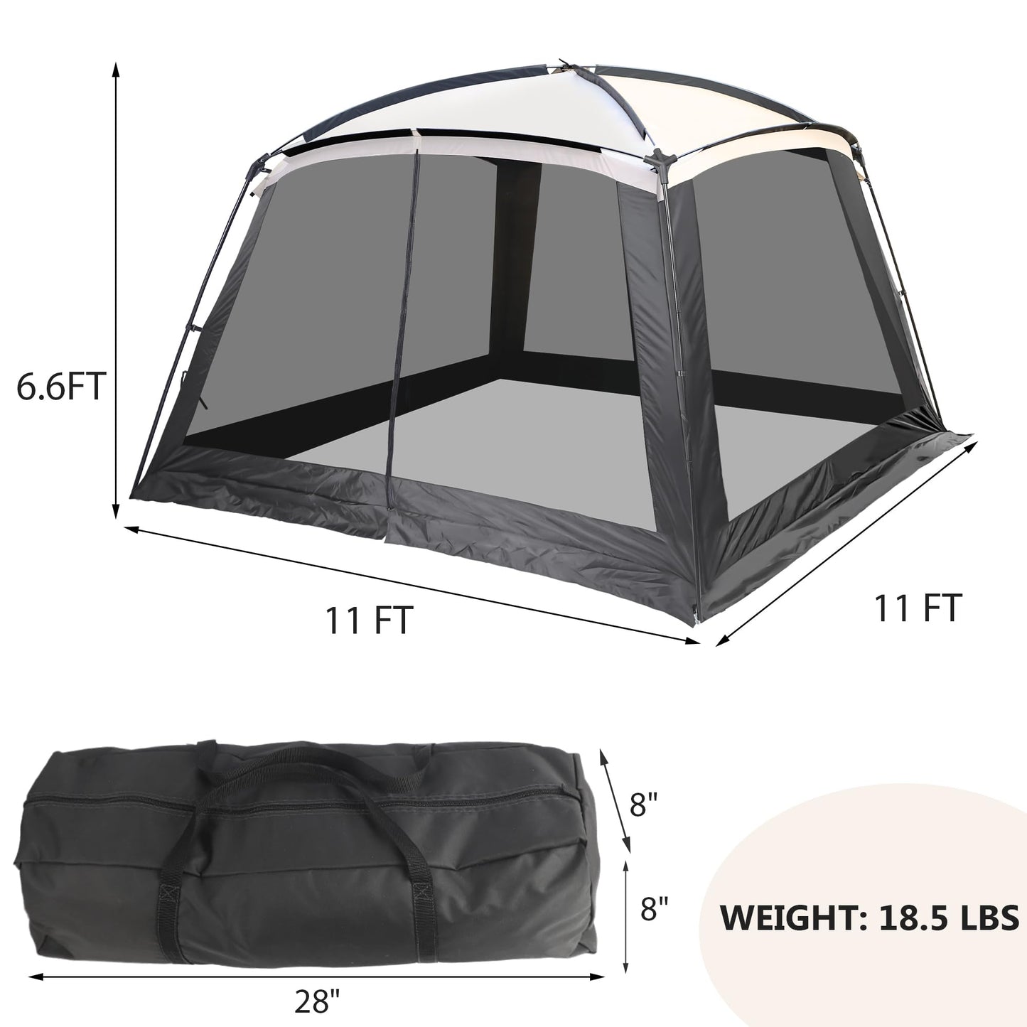 GREGIN Screen House Room 11x11 Ft Mesh Net Tent Canopy Shelter Gazebo, Easy Setup & Waterproof & Sunshade, Suitable for Camping Trip, Backyard, Beach, Picnic - Sand