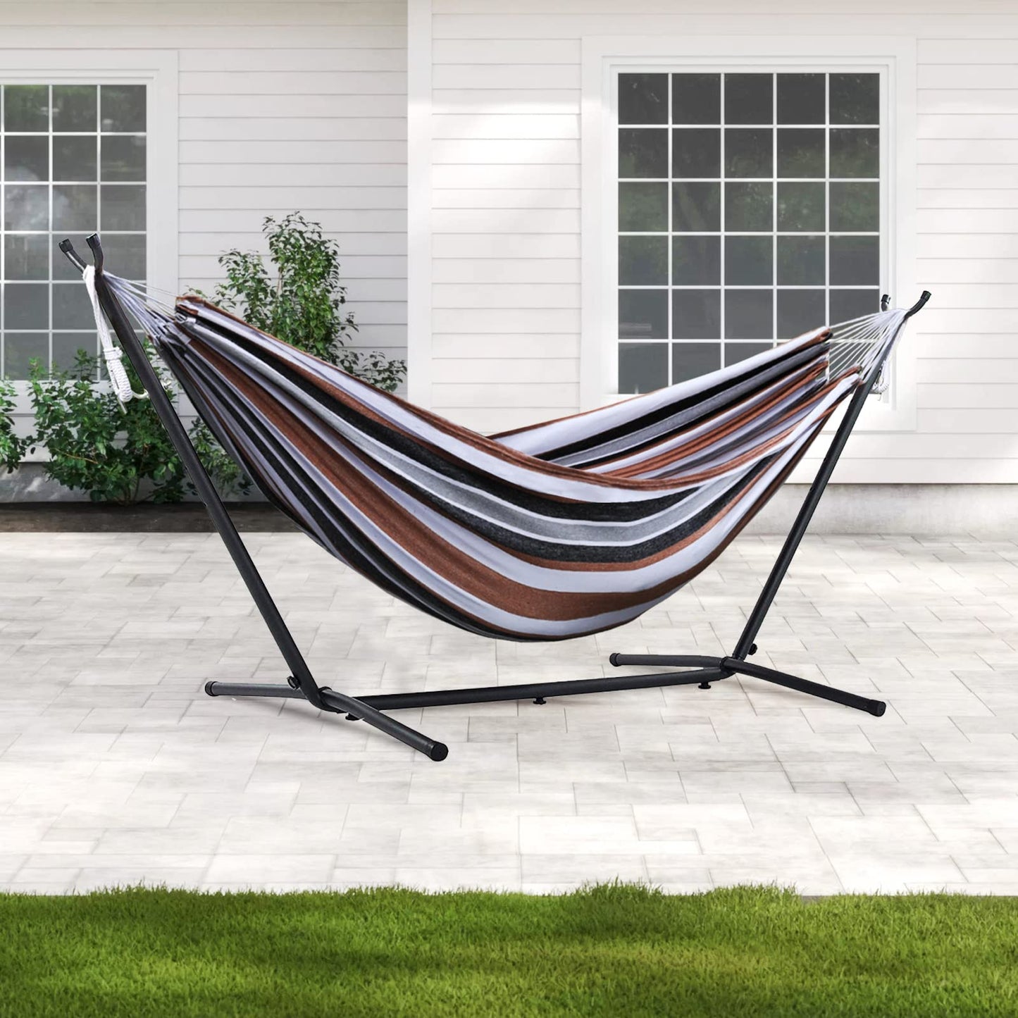 OUTDOOR WIND 550lbs Capacity Double Hammock Adjustable Hammock Bed with 10ft Heavy Duty Steel Stand Includes Portable Carrying Case, Easy Set up