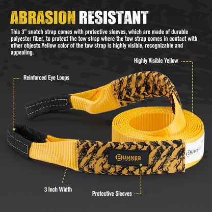 BUNKER INDUST Off-Road Traction Boards (Black) + 3" x 20ft Tree Saver Winch Strap 35,000 lbs Recovery Straps