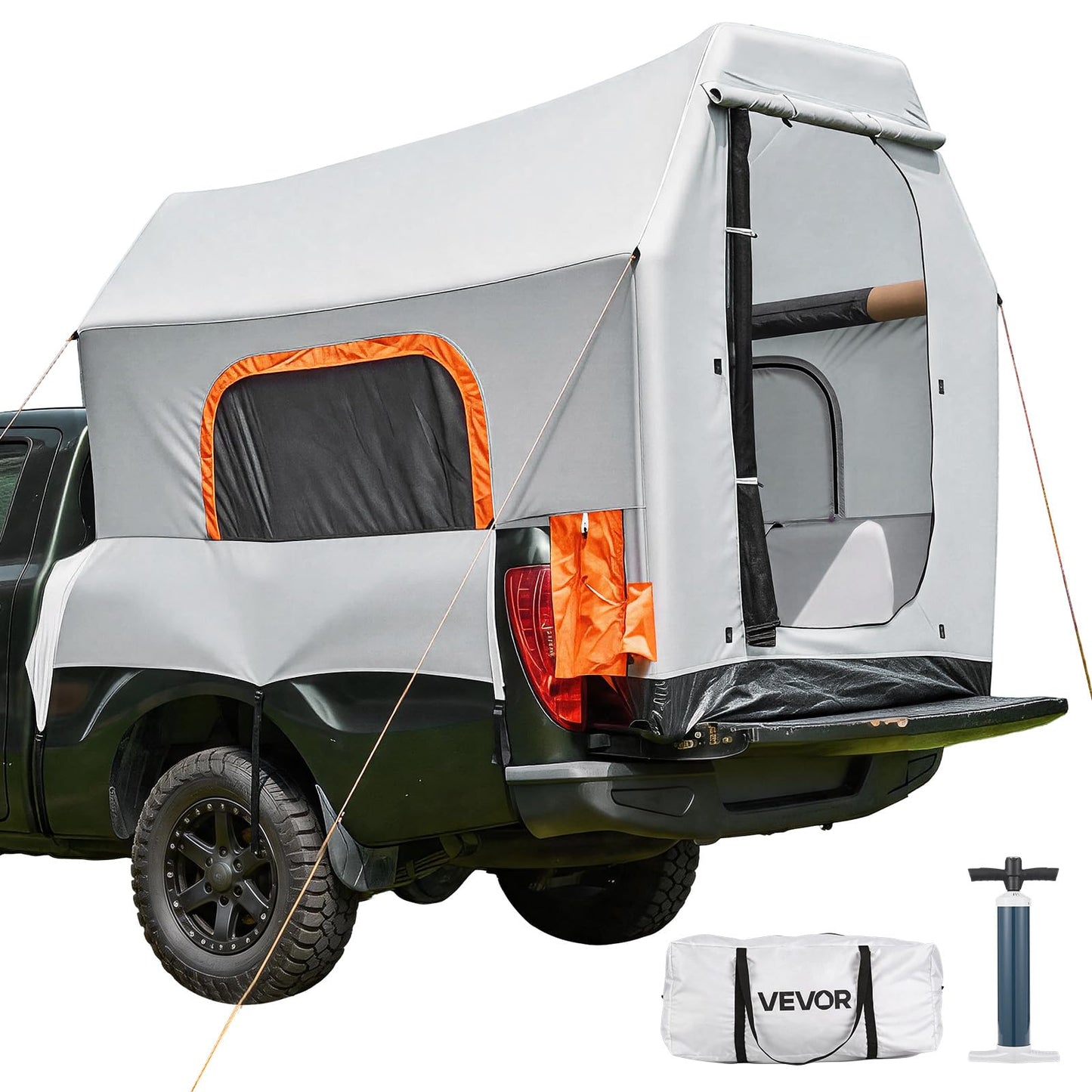 VEVOR Inflatable Pickup Truck Tent, 7.2 x 5.4 FT 3-Season Truck Bed Tent with Ventilated Mesh Windows, PU2000mm Waterproof Pickup Camping Tents for Outdoor Hiking Activities - Air Pump Included