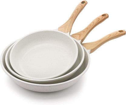 SENSARTE Nonstick Frying Pan Set - White Ceramic Coating Chef's Cookware | Healthy & PTFE-Free (9.5, 11, 12.5 Inch)