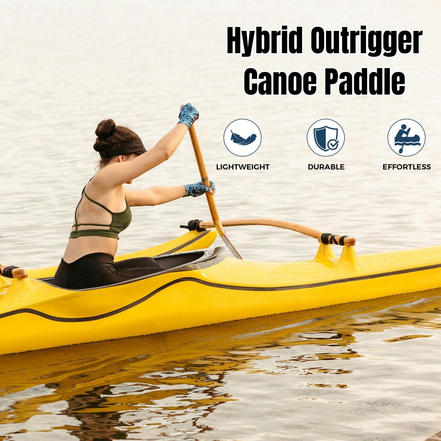 LINGVUM Hybrid Outrigger Canoe Paddle with Wooden Shaft and Carbon Fiber Blade, Lightweight and Durable OC Paddle, 48"