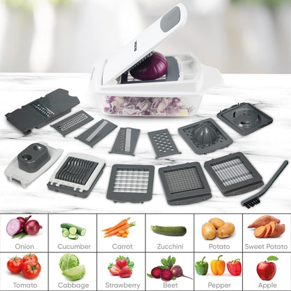 RüK Vegetable Chopper Slicer - 22-in-1 Multi-Function Mandoline Food Cutter with 11 Blades & Container