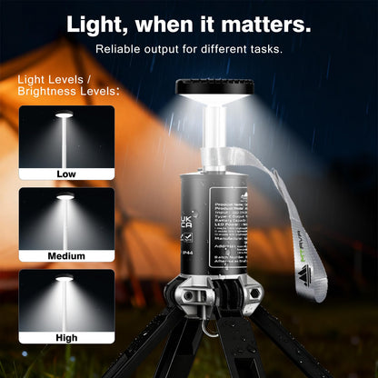 MTRVR Premium Telescopic Camping Lantern – 20000mAh Rechargeable LED Outdoor Light, IP44 Water-Resistant, Aluminum Telescopic Pole & Foldable Tripod – 21H Long-Lasting Emergency, RV & Camping Lighting