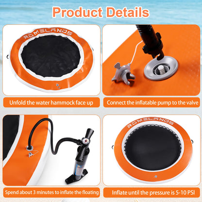 Inflatable Water Hammock Floating Dock, Round Float Ring for Summer Party, Heavy-Duty Raft Platform for Lakes Pools Oceans, Portable Lounger for Adults
