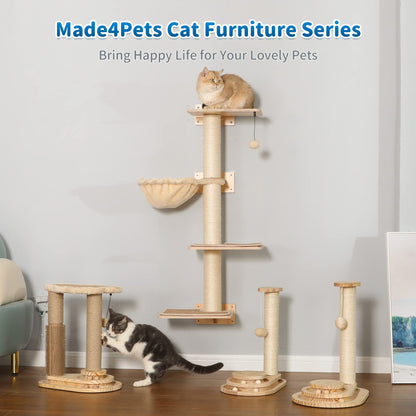 Made4Pets Cat Scratching Post, Cat Self Groomer for Indoor Cats, Cloud Soft Perch for Rest, 17.5" Tall Natural Sisal Scratcher Cat Grooming Interactive Ball Track Toys for Small Cats Kittens