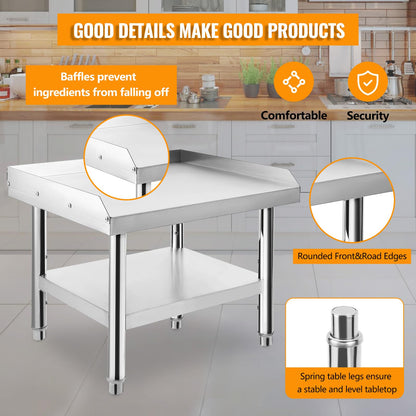 GarveeTech Stainless Steel 36x30x24 in Equipment Grill Stand Table, 1000 LBS Top Shelf, 220 LBS Bottom Shelf, Adjustable Legs, 2 in Edge Baffle, for Hotel, Home, Commercial Restaurant Kitchen