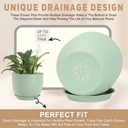 YNNICO Plant Pots 10/9/8/7.5/7 inch Flower Pots with Multi Mesh Drainage Holes, Planters for Indoor Outdoor Garden Plants and Flowers. (Green)