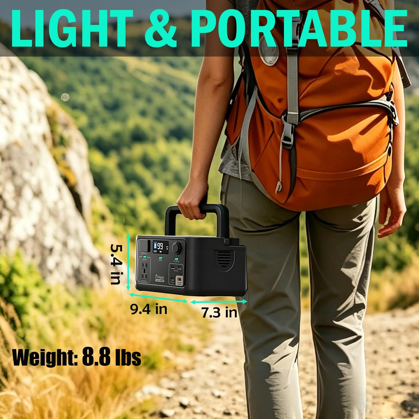 Arkpax Portable Power Station 300W, 600W Peak Backup LiFePO4 Battery, 192Wh Solar Generator with 120V Pure Sine Wave AC Outlet for Camping Emergency Travel Outdoor Home Blackout