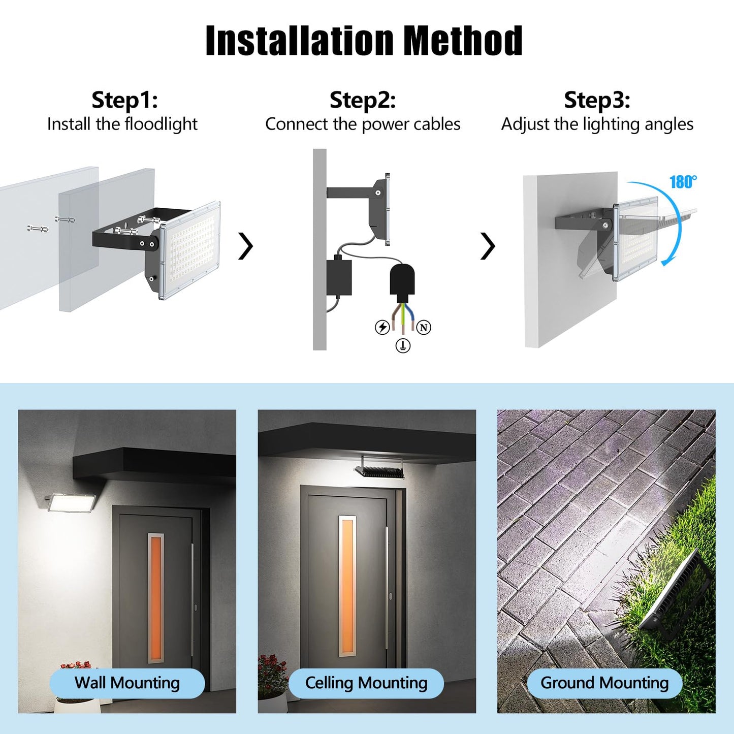 TOPAUBUB 300W LED Stadium Lights Outdoor 2 Piece, Flood Lights Outdoor 30000LM 6500K Cool White IP66 Waterproof for Garden/Warehouse/Yard Lighting