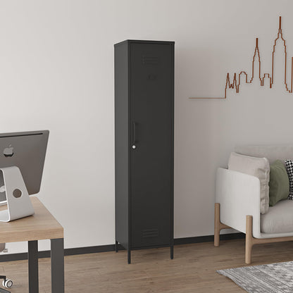 Elitehouse Tall Single Door Metal Locker with Adjustable Shelves, Black Tall Metal Locker Storage Cabinet，Easy Assembly for Living Room （15.8”W x 15”D x 70.9”H ）
