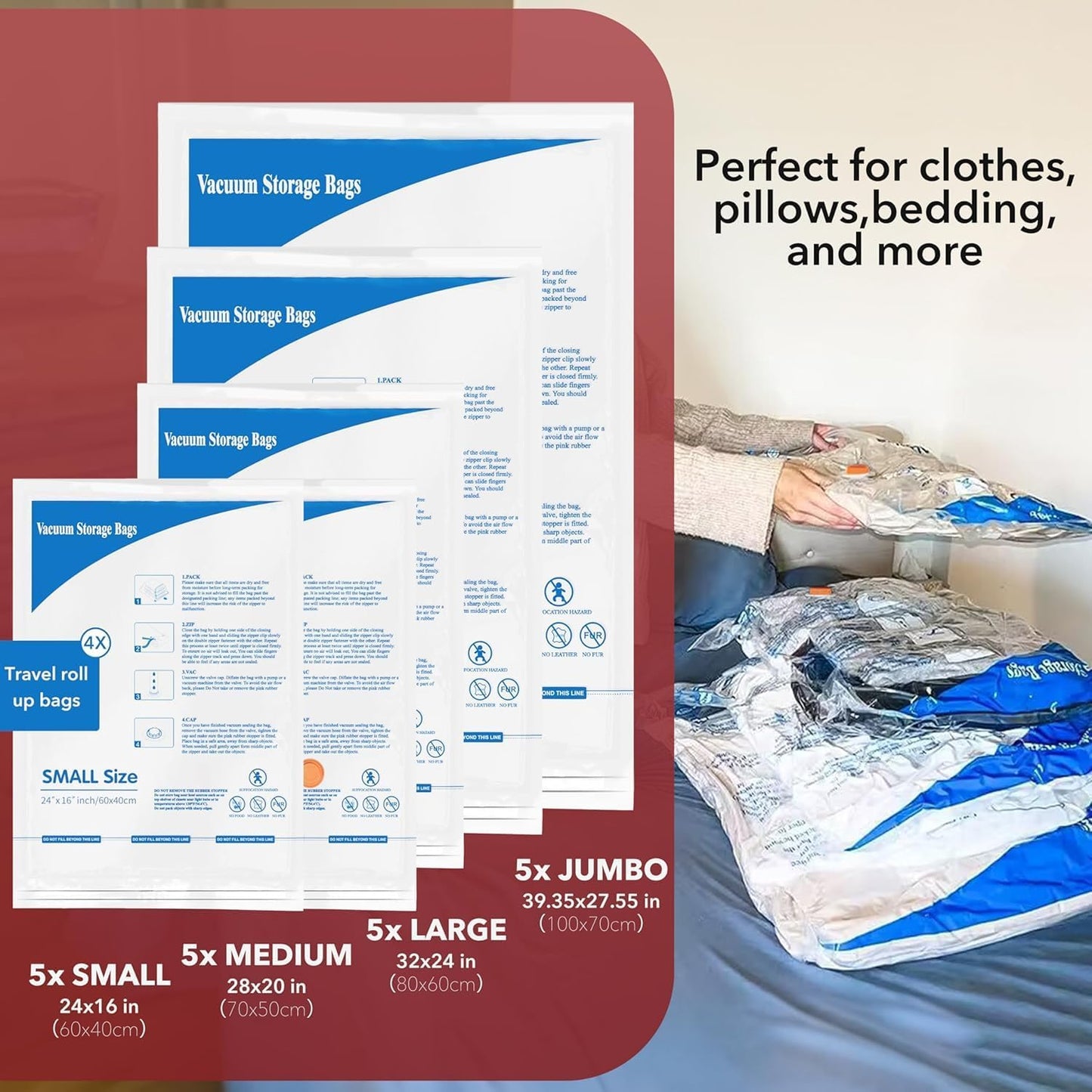 Vacuum Seal Bags - Skiennix Travel & Home Storage | 36-Pack with Electric Pump for Compact Clothing & Bedding