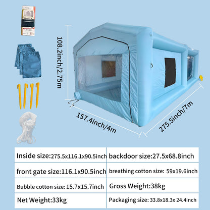 COIIOI 23x13x9FT Inflatable Paint Booth, Spray Paint Tent with 750W+550W Blowers and Air Filter System, Blow up Paint Booth for DIY, Auto Refinish, Mobile Detailing,Motorcycle Garage