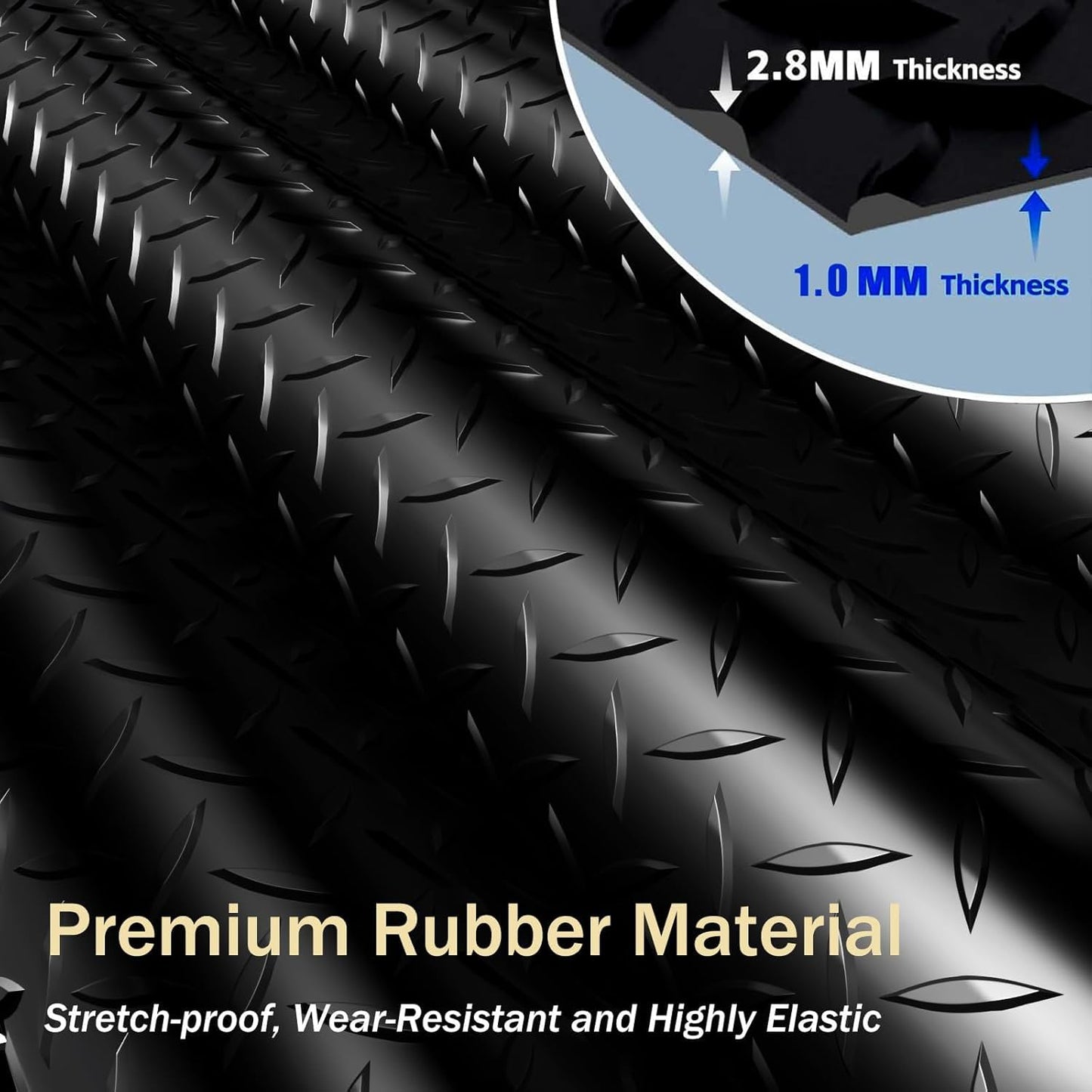StellarStar 4x25 FT Garage Floor Mat, 2.8mm Thickened PVC Diamond Plate Garage Mat with 20PCS Tapes, Rubber Flooring Rolls for Under Car, Non-Slip Rubber Motorcycle Mat for Golf Cart, Trailer, Black