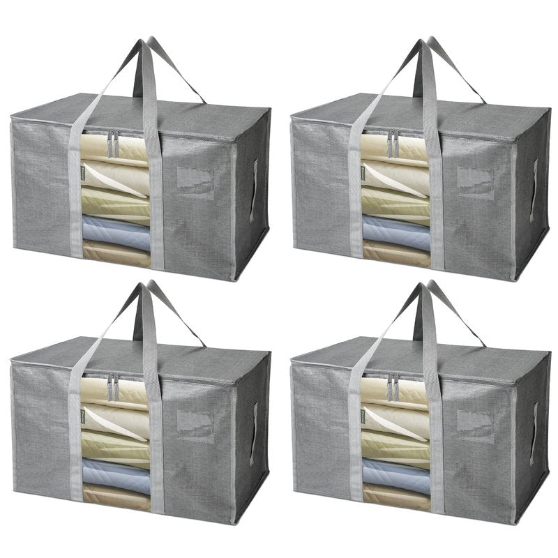 BALEINE 4-Pack Oversized Moving Bags with Reinforced Handles, Heavy-Duty Storage Tote Moving Supplies for Packaging, Camping (Gray w/Window, 4-Pack)