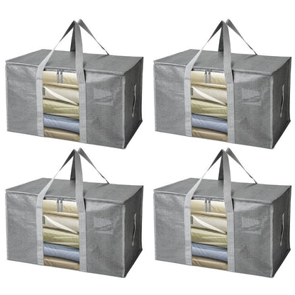 BALEINE 4-Pack Oversized Moving Bags with Reinforced Handles, Heavy-Duty Storage Tote Moving Supplies for Packaging, Camping (Gray w/Window, 4-Pack)
