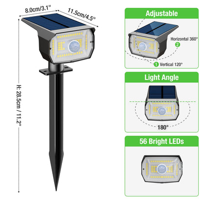 nipify Solar Spot Lights Outdoor Motion Sensor with 3 Modes, [ 12 Pack/56 LED ] Solar Spotlights Outdoor Waterproof 2-in-1 Auto On/Off Landscape Lighting for Outside Yard Wall Garden Path,Cool White