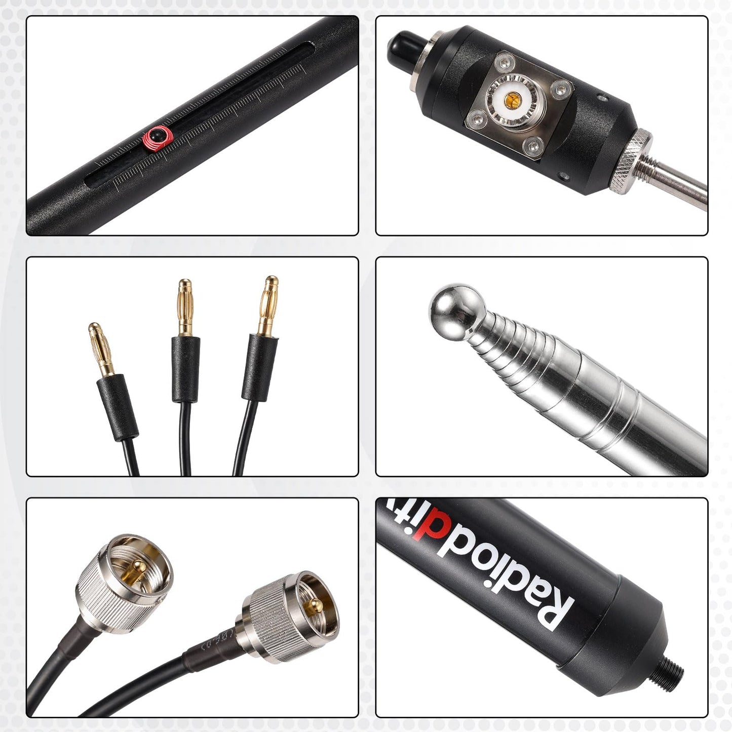 Radioddity HF-009 Portable HF Antenna, 5-50MHz Quick-Tuning Vertical Antenna, SWR 1.0-1.5, Compatible with Xiegu G90/X6100/X6200, Radioddity QT40/QT60/QT80, for HF Transceivers & Mobile Radios