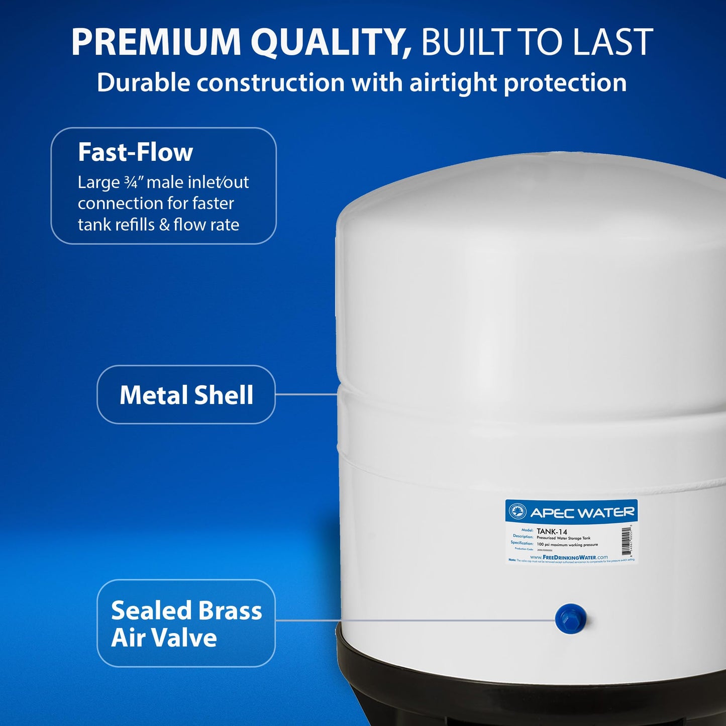 APEC TANK-14 14 Gallon Pre-pressurized Reverse Osmosis Water Storage Tank