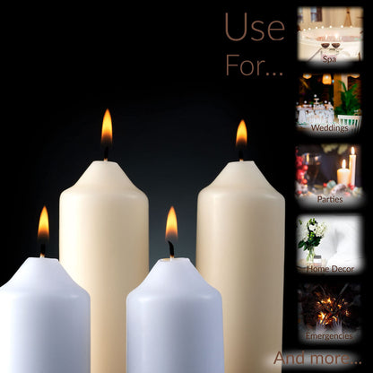 SPAAS Ivory Pillar Candles - 20 Pack | 1.5x4 Inch Bulk, Dripless Dinner Candles | Unscented for Home Decor, Memorial, Vigil, Parties, Wedding, Decorative Lantern