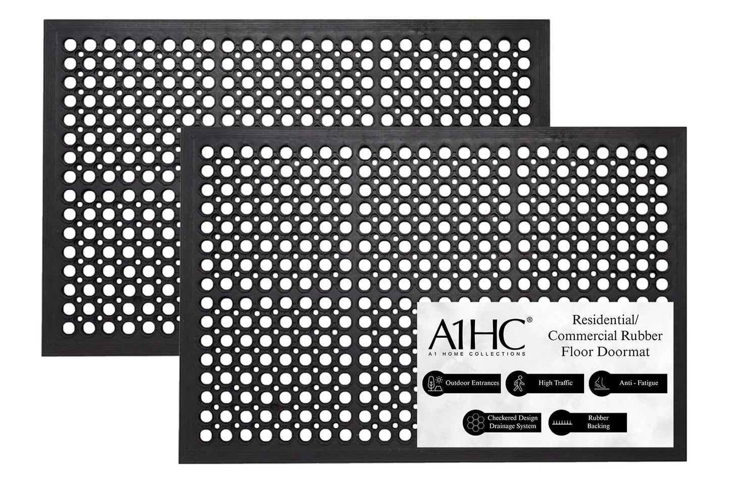 A1 Home Collections New All Purpose Anti Fatigue Versatile Rubber Floor Non-Slip Mat with Drain Holes, Workplace Mat, Restaurant Kitchen Mat, Commercial Utility Garage Floor Mat - 36" x 60" (2 Pack)