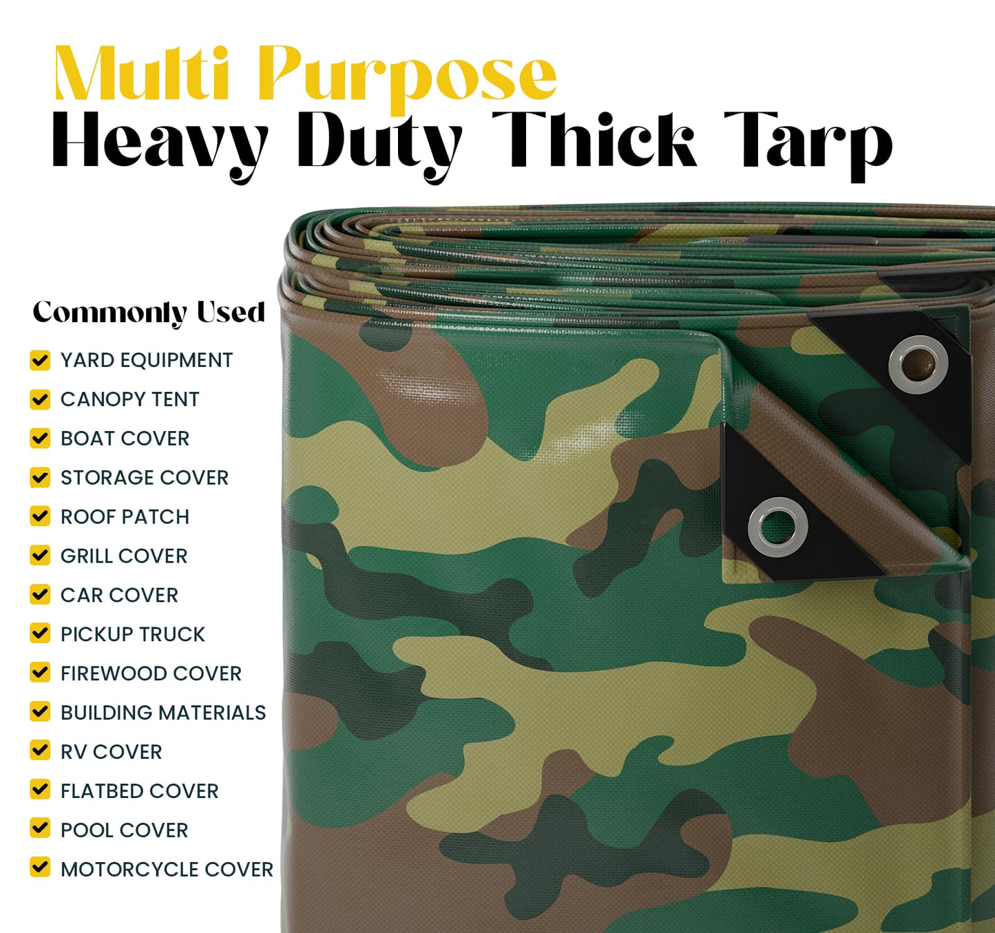 Core Tarps Extreme Heavy Duty 20 Mil Tarp Cover, Waterproof, UV Resistant, Rip and Tear Proof, Poly Tarpaulin with Reinforced Edges for Roof, Camping, Patio, Pool, Boat (Camouflage/Green 24′ X 30′)