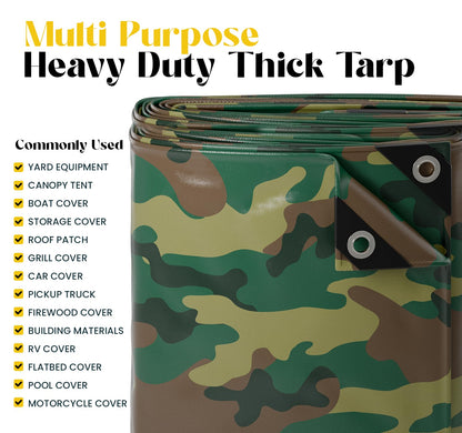 Core Tarps Extreme Heavy Duty 20 Mil Tarp Cover, Waterproof, UV Resistant, Rip and Tear Proof, Poly Tarpaulin with Reinforced Edges for Roof, Camping, Patio, Pool, Boat (Camouflage/Green 24′ X 30′)