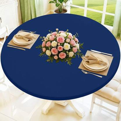 Moosfor Round Spandex Tablecloth, Elastic Fitted Waterproof Tablecloths for 42"-50" Tables, Stretch Washable Picnic Table Cover for Camping, Dining, Indoor and Outdoor, Navy