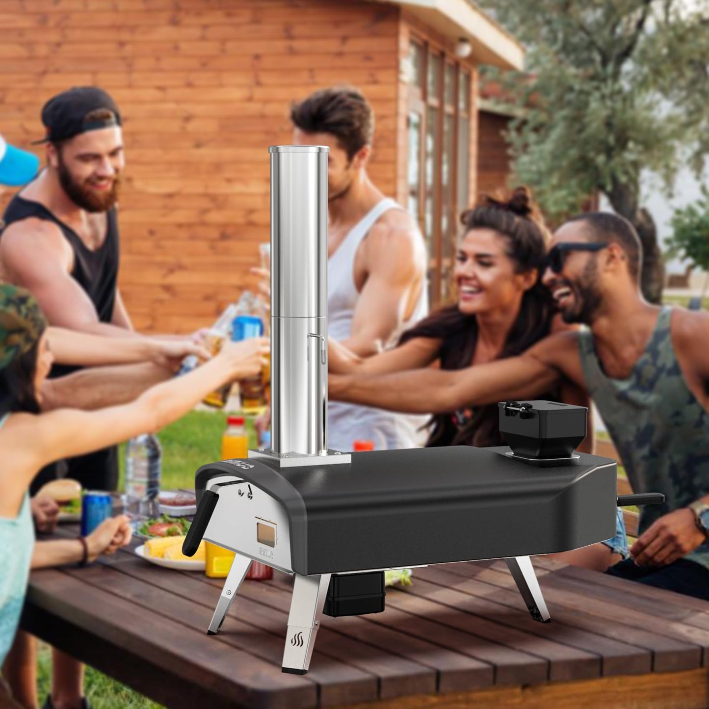 Mimiuo Outdoor Pizza Oven 12" Wood Pellet Pizza Oven with Rotating Round Pizza Stone, Portable Pizza Stove for Outside Backyard Camping Picnics