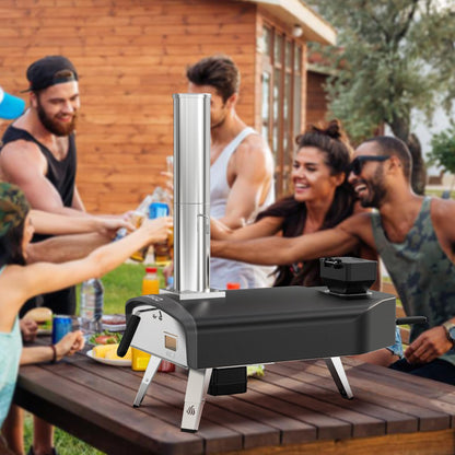 Mimiuo Outdoor Pizza Oven 12" Wood Pellet Pizza Oven with Rotating Round Pizza Stone, Portable Pizza Stove for Outside Backyard Camping Picnics