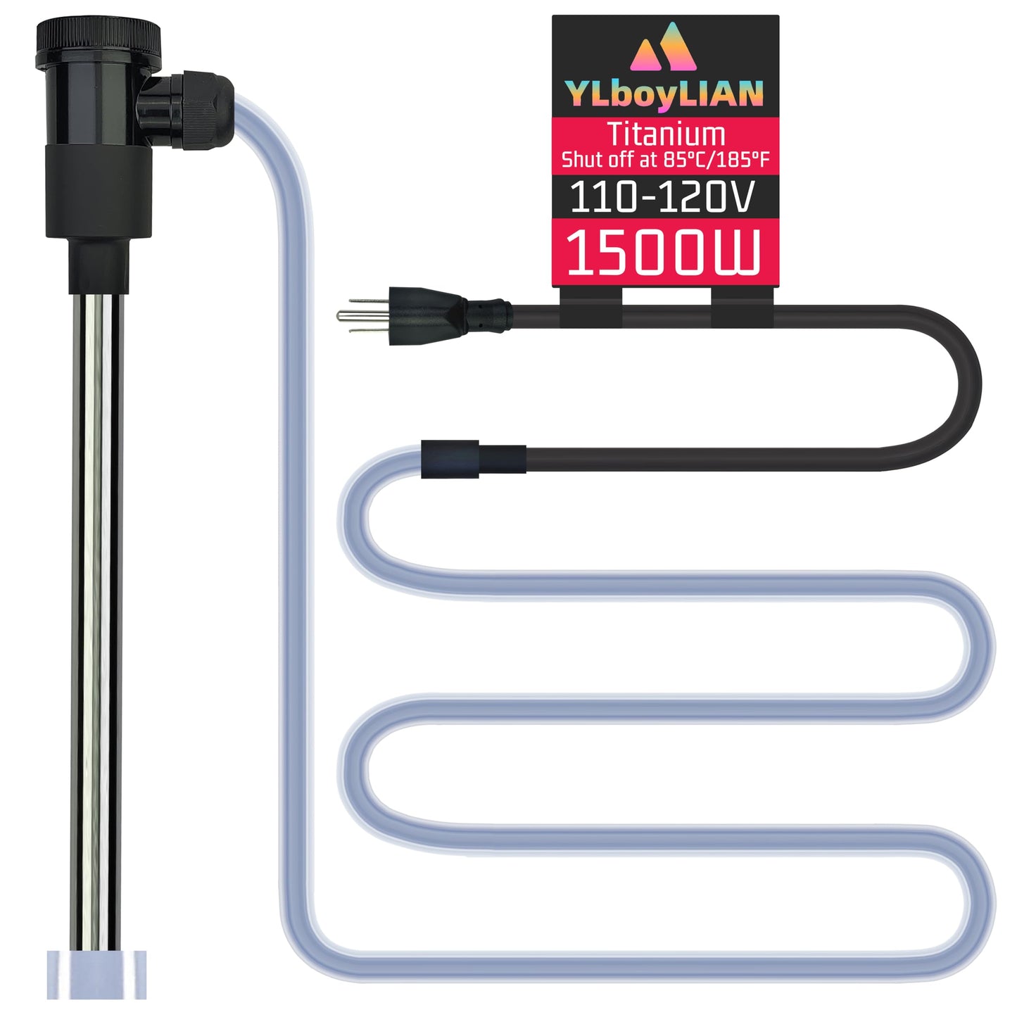 YLboyLIAN 1500W Titanium Immersion Water Heater for Pool & Hot Tub – Portable Electric Submersible Heater with Temp Control, Auto Shut-Off &WiFi Timer for Spa, Bathtub, Above Ground Pool and Baptistry