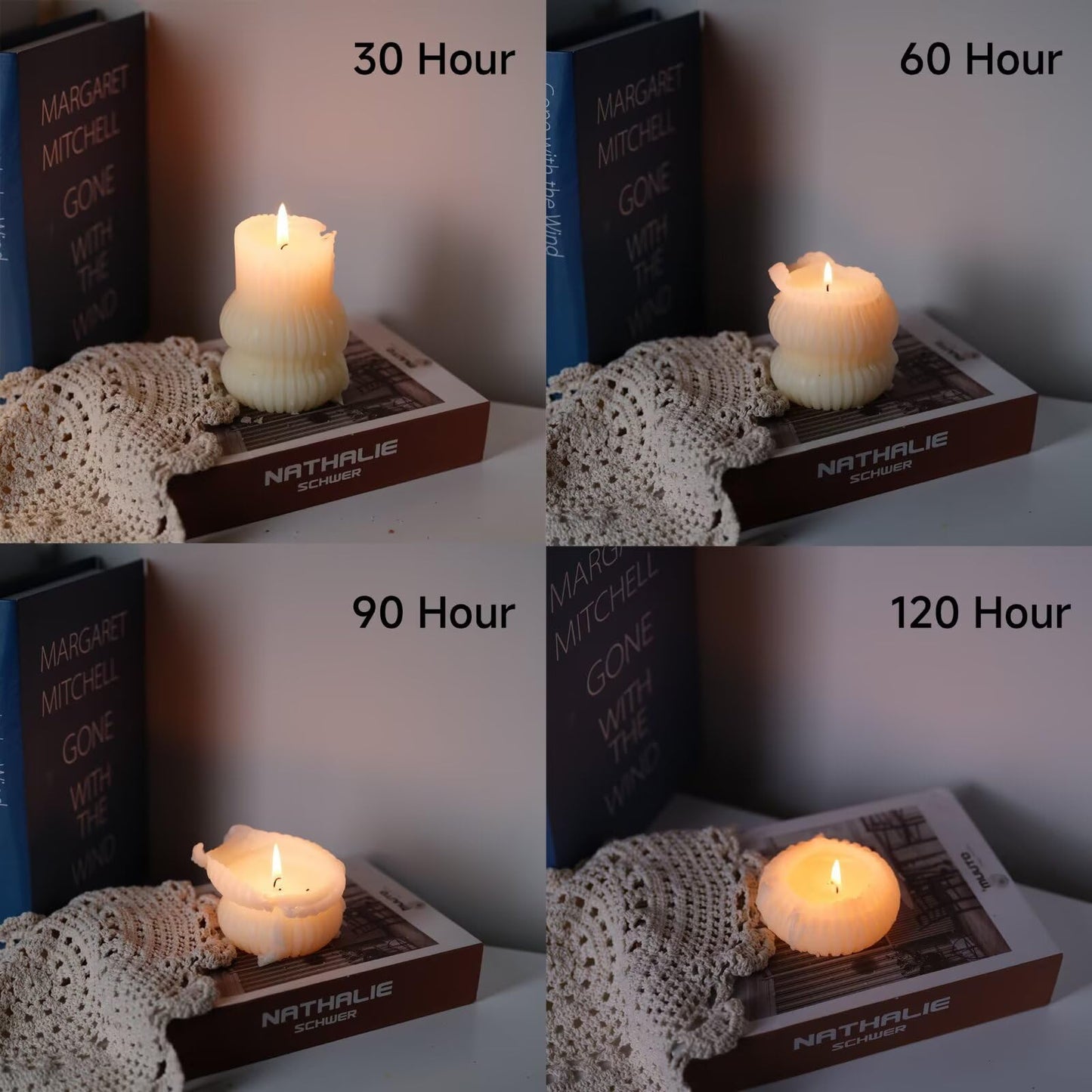 MOZEAL Hand-Poured Curved Ribbed Soy Blend Pillar Candles Set of 3 - Decorative Baby Blue Unscented Dripless Smokeless (3x4,6",8") 300 Hr Burn - Cozy Ambiance