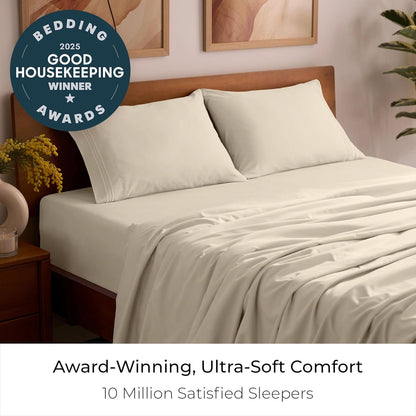 Mellanni Queen Sheets Set - 4 PC Hotel Luxury Bedding | Extra Soft, Cooling, Wrinkle-Resistant (Beige)