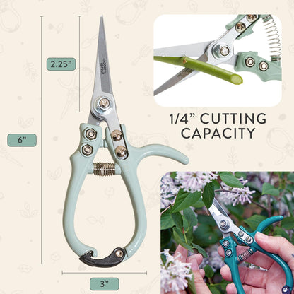 Modern Sprout Pruning Shears - Lightweight Herb Snipping Scissors with Easy Lock & Carbon Steel Blade (Green)