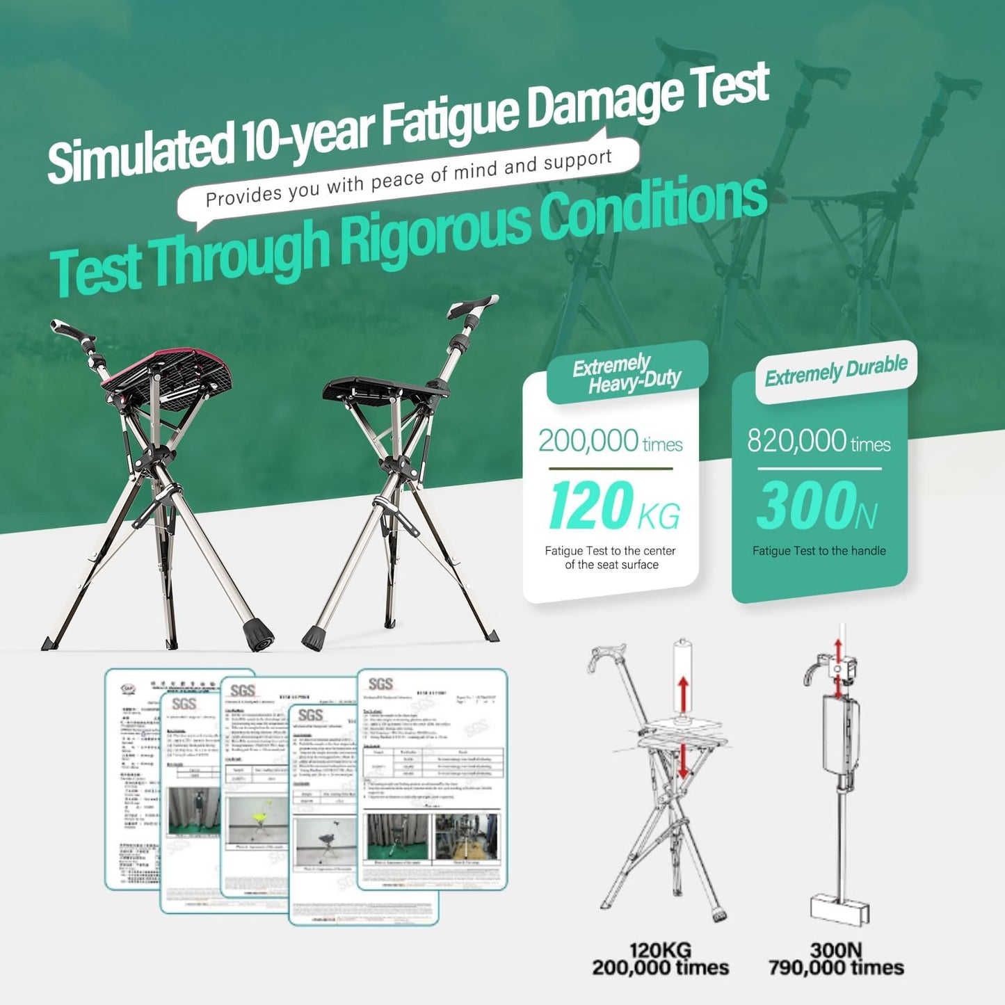 Ta-Da Chair Series 1 Pro, Portable Trekking Hiking Pole, Folding Walking Stick with Seat, Walking Cane with Chair, Foldable Chair, Lightweight Aluminum, Easy Carry and Storage, Anti-Slip, Black