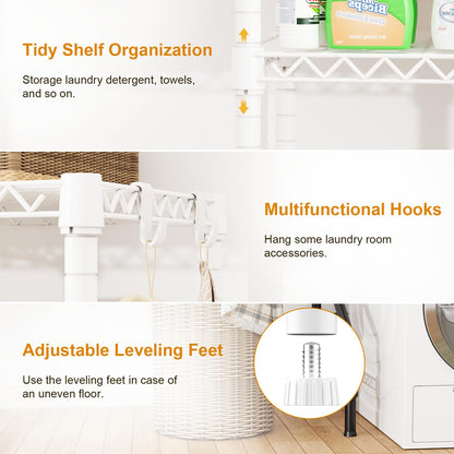 ULIFHOME U15 Over Washer and Dryer Storage Shelves, Laundry Above Washer Dryer Storage Rack Space Saver, 6-Tier Wire Shelf with 4 Hooks for Organization, 63.4"W x 17.3"D x 76.4"H, Holds 568lbs, White
