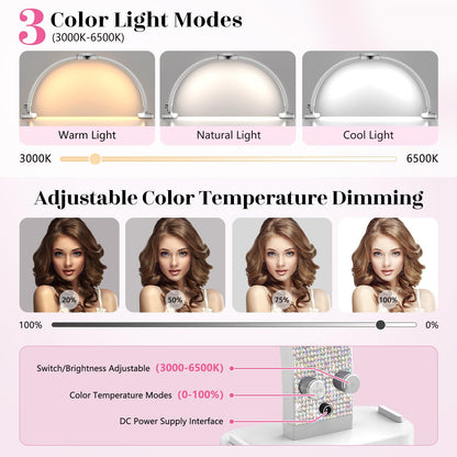 LIONVISON Half Moon Light for Nail Desk - 31-inch, 48W, Aluminum, White, Model 0002, Includes Phone Holder for Nail Tech, Makeup, Tattoo