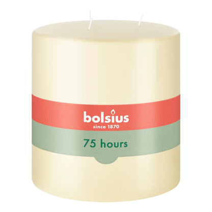 BOLSIUS Three Wick Big Pillar Candle Ivory – 6x6 Inches - Premium European Quality - 75 Hours Burn Time - Relight Unscented Large Pillar Candle - Smooth & Smokeless Flame - Wedding, & Party Candle