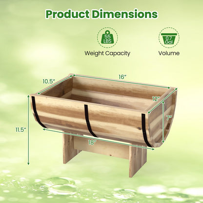 Giantex Half Barrel Raised Garden Bed, Acacia Wood Planter Box for Flower Vegetable Fruit, Outdoor Indoor Plant Pot with Legs for Garden Decoration,18"x12"x11.5"
