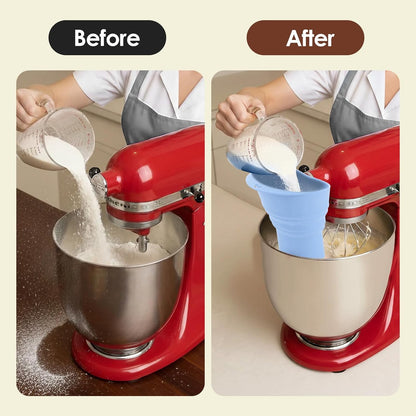 Skiennix Foldable Silicone Flour Funnel - Spill-Free Precision Pouring for KitchenAid Mixers 4.5-5 Qt (Blue)