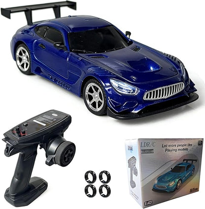 LDRC LD4301 1:43 Scale RC Drift Mini Car 2.4G Remote Control Car with Alloy Shell Built-in Gyroscope Mini Desktop Racing Vehicle for Indoor/Outdoor Play (Blue)