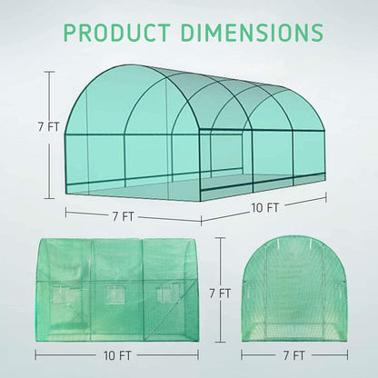 VIVOSUN 10x7x7 Ft. Large Walk in Greenhouse and 6 Inch 50-Pack Garden Stakes, Galvanized Steel Landscape Staples 11 Gauge U-Shaped Pins for Weed Barrier Fabric, Ground Cover, Soaker Hose