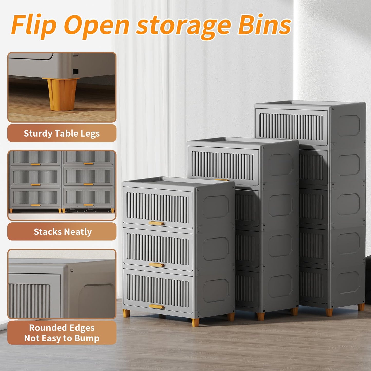 Fejrpkn 5 Tier Large Storage Bins with 1 Lid, 250QT Closet Organizers and Storage, Drawers Flip Open Large Plastic Storage Containers for Living Room, Office, Dorm (5 Tiers)