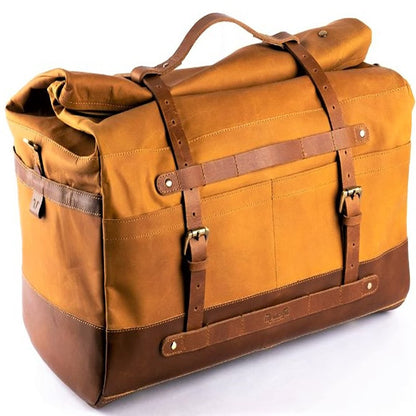 Trip Machine Company Motorcycle Outlaw Duffel Bag 50L Waterproof Leather Roll-Top Touring Luggage with Mounting Straps, Shoulder Strap & Rain Cover, Vintage Tan