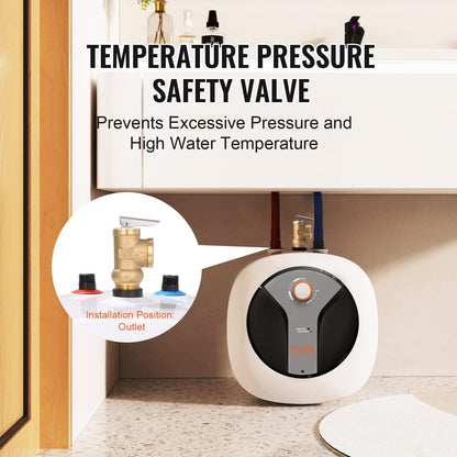VEVOR Electric Mini-Tank Water Heater 4-Gallon Tank, 1440W Hot Water Boiler Storage, Safety Temperature Pressure Valve Easy Install, for Kichen Bathroom Restaurant, Shelf Wall Mounted