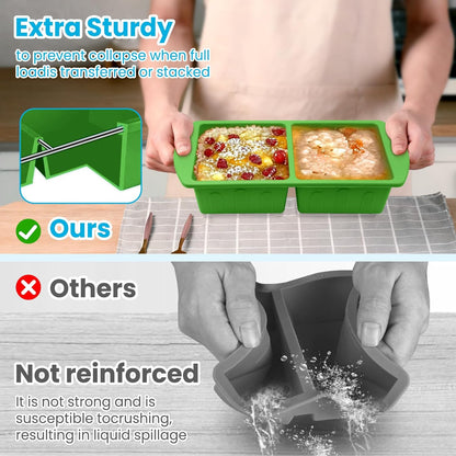 Skiennix Silicone Freezer Trays - 2 Pack with Lid for Easy Storage | Leakproof Soup Molds, 2 Cup