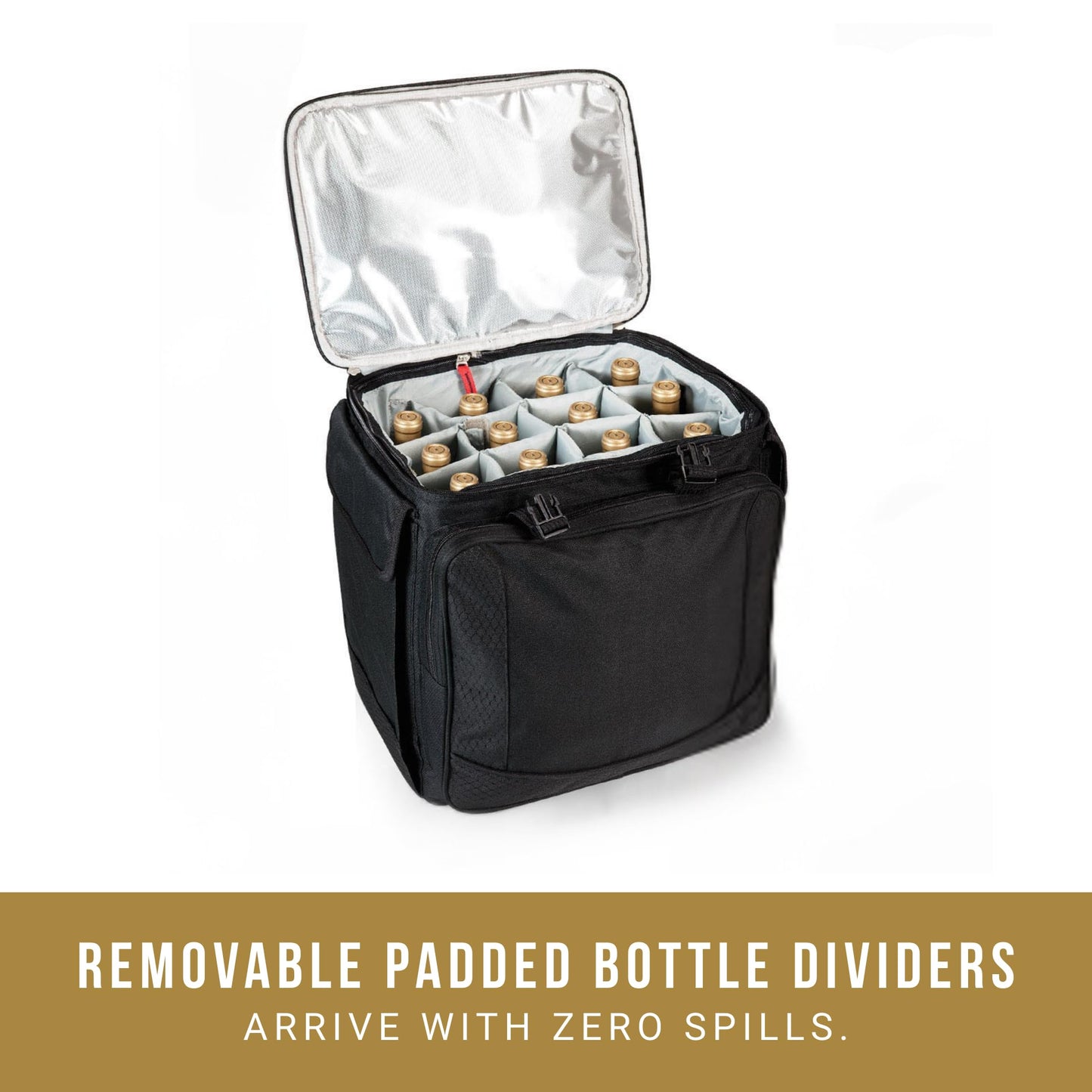 PICNIC TIME Bodega Rolling Wine Cooler, Insulated 12-Bottle Wine Cooler with Wheels, Outdoor Portable Rolling Ice Chest with Water-Resistant Liner, Telescopic Handle and, Large Pockets, (Black)